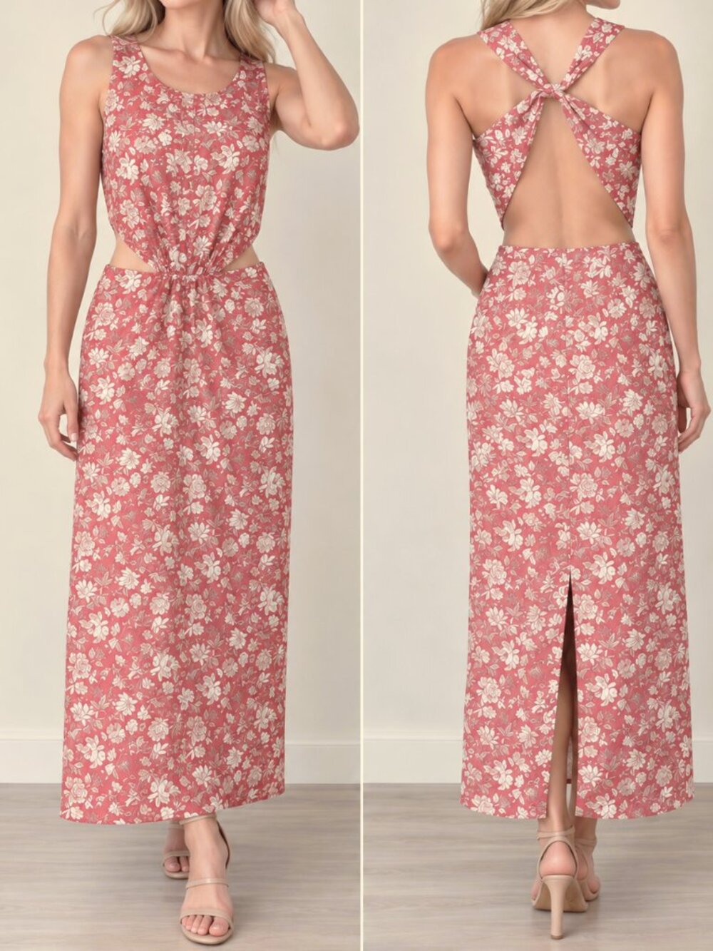 J.Crew Collection Block Print Cutout Midi Dress 8 Red Cotton Floral Halter